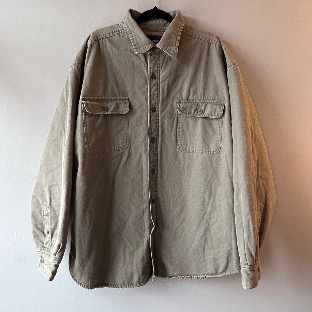 Puritan Mens XL Fleece Lined Barn Shirt Jacket Olive Green Cotton Canvas Shacket